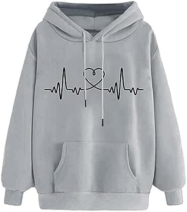 WKSCLPAI Sweatshirts For Women Loose Fit Hoodies Fall Fashion Tops Clothes Teen Girls Cute Heart Print Long Sleeve Pullover