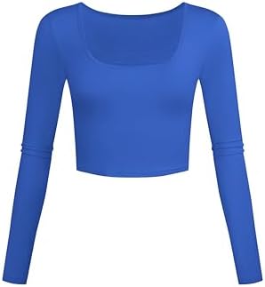 Lightweight Square Neck Crop Tops Long Sleeve Slim Fit Basic Workout Shirts for Women