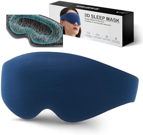 Xilagro 3D Sleep Eye Mask for Men Women, 100% Blackout Eye Shade Cover Sleeping Mask Adjustable, Pressure Free Soft Comfortable Breathable Night Sleep Mask for Flight Travel Yoga and Home Use,Blue