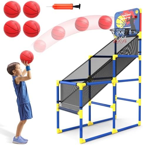 Kids Basketball Hoop Arcade Game W/Electronic Scoreboard Cheer Sound, Basketball Hoop Indoor Outdoor W/4 Balls, Basketball Game Toys Gifts for Kids 3-6 5-7 8-12 Toddlers Boys Girls