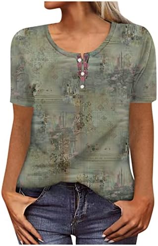 Womens Boho Short Sleeve Tops Casual Henley Shirt Summer Loose Wear S-3XL