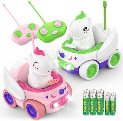 Kroyedfuw 2 Pack Unicorn Remote Control Car for Toddler, Unicorns Gifts for Girls and Boys, Car Toys for Kids with LED Lights and Music, Christmas Birthday Gifts for Baby 2 3 4 5 Year Old