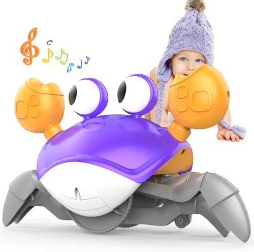 Yeaye Crawling Crab Baby Toys Infant – Tummy Time Toy Gifts for 3 4 5 6 7 8 9 10 11 12 Boy Girl with Learning Crawl System Music for 0-6 6-12 12-18 36 Months Walking Toddler Birthday Gift(Purple)