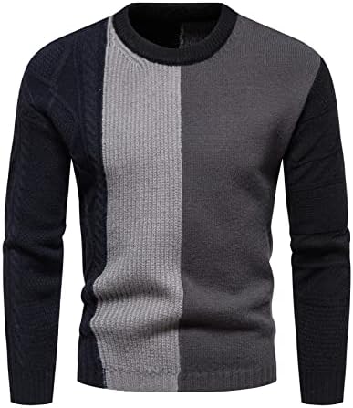 Fall Sweaters for Men 2023 Trendy Crew Neck Color Block Knitted Basic Tee Tops Soft Sports Casual Slim Fit Cardigan Coat