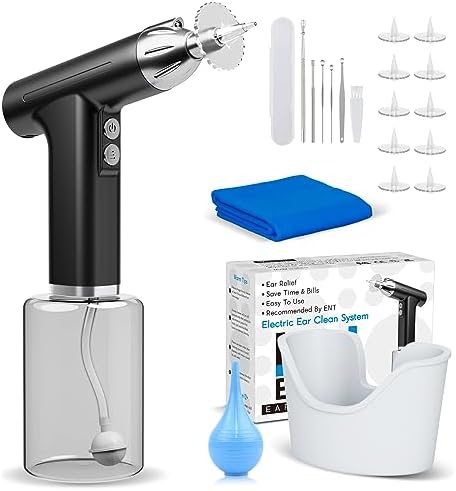 Electric Ear Wax Removal, Ear Irrigation Flushing System with 3 Pressure Modes, Safe and Effective Ear Cleaning Kit – USB Rechargeable Ear Flush Kit for Adults with 11 Tips, Ear Cleaner