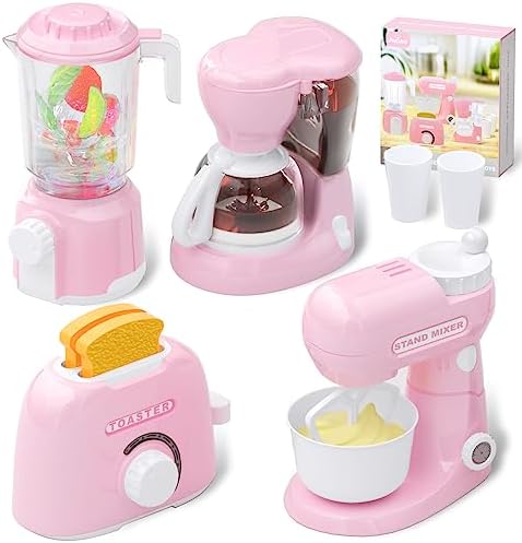 Kitchen Appliances Toys, Toy Kitchen Set for Kids Play Kitchen Accessories Set, Blender, Coffee Maker Machine, Mixer and Toaster. Girls Toys Ages 4-8