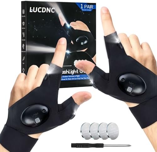 LUCDNC LED Flashlight Gloves Gifts for Men Dad Husband,Christmas Gifts Stocking Stuffers for Adults,Cool Gadget Tools Unique Men Gifts for Birthday,Fathers Day,Valentine’S Day,New Year’s,Christmas