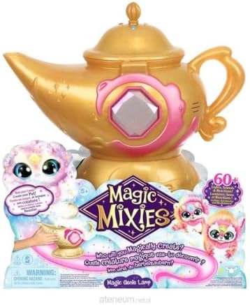 Magic Mixies Magic Genie Lamp with Interactive 8″ Pink Plush Toy and 60+ Sounds & Reactions. Unlock a Magic Ring and Reveal a Pink Genie from The Real Misting Lamp. Gifts for Kids, Ages 5+, Medium