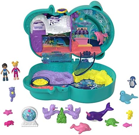 Polly Pocket Otter Aquarium Compact, Aquarium Theme with Micro Polly & Nicolas Dolls, 5 Reveals & 12 Accessories, Pop & Swap Feature, Great Gift for Ages 4 Years Old & Up (Amazon Exclusive)