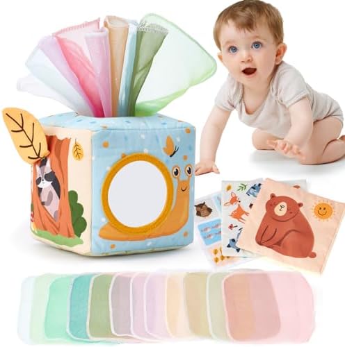 hahaland Baby Tissue Box Toy Montessori Toys for 6 Month Old Baby Toys 6-12 Months Must Haves – Baby Boy Girl Christmas Shower Gifts