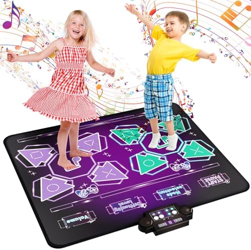 Joyvalley Kids Dance Mat Toys – 2-Player Dance Pad Gifts for Girls Boys Toddlers 3 4 5 6 7 8 9 + Year Old Electronic Dancing Mat Floor Games Toy with Music Light Christmas Birthday Gift (Purple)