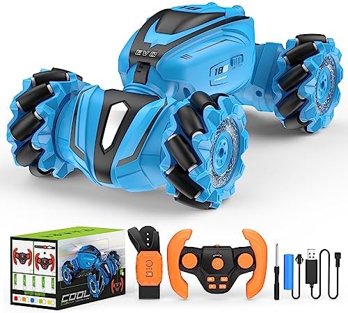 AONGAN RC Crawler, Remote Control High-Speed Stunt Car with 360° Flips and Drifts, Gesture Control, 2.4Ghz Rechargeable RC Car – Perfect Christmas Birthday Gift for Kids Age 6+ Years Old (Blue)