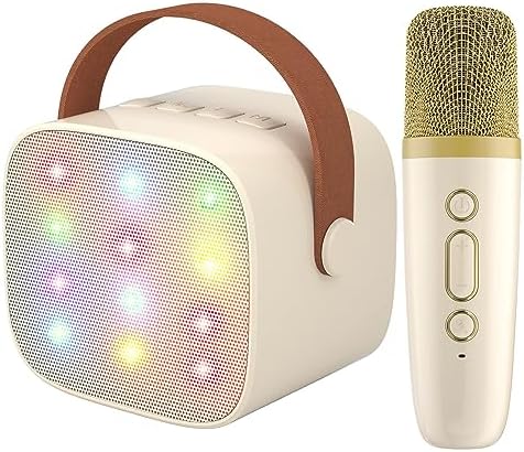 YLL Kids Karaoke Machine, Portable Bluetooth Speaker with Wireless Microphone for Adults, Karaoke Toys Gifts for Girls Ages 4, 5, 6, 7, 8, 9, 10, 12 +Year Old Birthday Party (Beige)