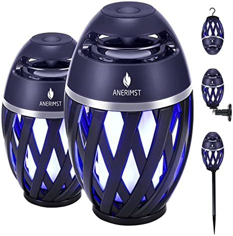 ANERIMST Outdoor Bluetooth Speakers, Waterproof Wireless Speakers with Torch Flame Light, LED Lantern for Grilling Gardening Camping Patio Hot Tub, Loud Sound, 24H Playtime, 2 Pack(Blue Light)