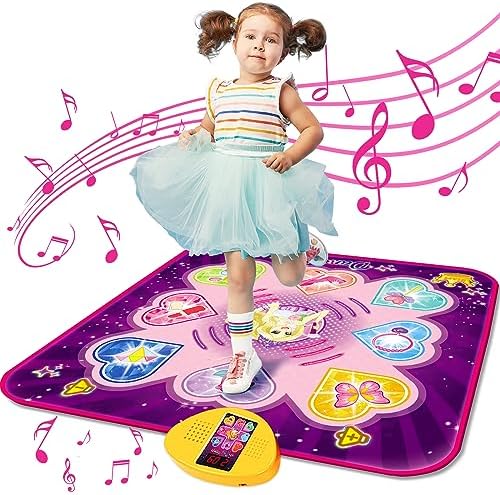 KIZZYEA Dance Mat for 3, 4, 5, 6, 7, 8+ Girls, Music Dancing Pad with 7 Game Modes, LED Lights, Adjustable Volume, Built-in Music, Dance Game Toy Christmas Birthday Gift for Girls Kids