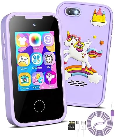 Kids Smart Phone Unicorns Gifts for Girls 6-8 Year Old Touchscreen Toy Cell Phone with Multi APPs 8G TF Card for Learning Play Christmas Birthday Gifts for Girls Age 3 4 5 6 7 8 9