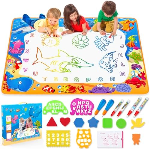 Water Doodle Mat – Kids Painting Writing Color Doodle Drawing Mat Toy Bring Magic Pens Educational Toys for Age 2 3 4 5 6 7 Year Old Girls Boys Age Toddler Gift