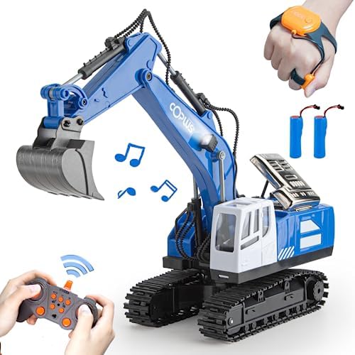 Coplus RC Excavator Gesture Sensing Toy for Boys 5-7 Year Old, Birthday Gift Ideas for Kids 6-12 8 9 10 11 yrs Boys, Remote Control Excavator Toys with Metal Shovel, Lights, Sounds 2.4Ghz