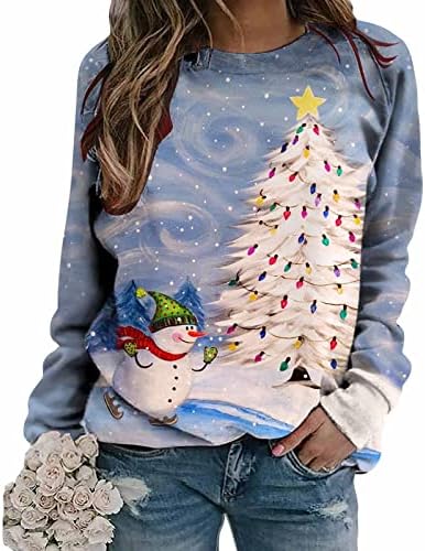 Women’s Christmas Sweaters Casual Fashion Print Long Sleeve O-Neck Pullover Top Fall 2023, S-3XL