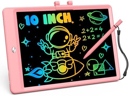 Derabika Toys for Girls, 10 Inch Lcd Writing Drawing Tablet for Kids, 3 4 5 6 7 Year Old Girl Birthday Gift Ideas for Christmas, Erasable Doodle Board Learning Travel Essentials Car Trip Toys (Pink)