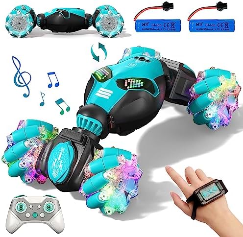 Axirata Gesture Sensing RC Stunt Car with Lights & Music for Kids 6-12 Year Old 4WD 2.4GHz Hand Controlled Remote Control Car 360° Rotation Off-Road Toy Car for Boys Girls(Blue)