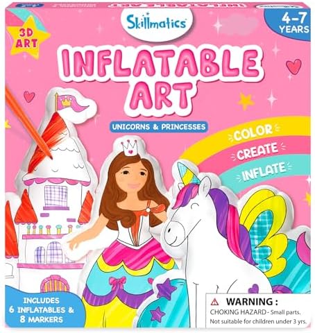 Skillmatics Inflatable Art for Kids – 3D Unicorns & Princesses, Preschool Craft Kits, Fun DIY Activity, Coloring Set, Gifts for Boys & Girls Ages 4, 5, 6, 7