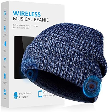 Bluetooth Beanie Hat Headphones Headset, Wireless Connection Siri Voice Control Built-in HD Stereo Speakers & Microphone, Knit Cap for Running, Outdoor Sports, Women Men (Blue)