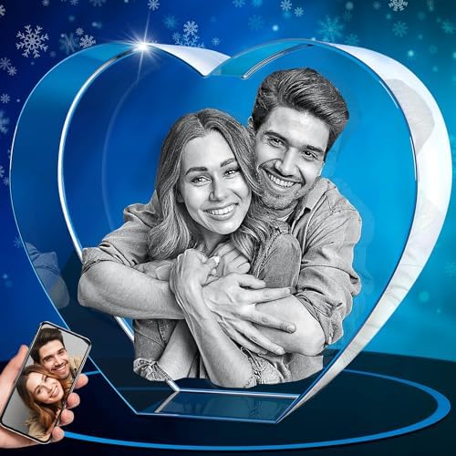 ArtPix 3D Crystal Photo, Christmas Gifts for Mom, Dad, Men, Women, Xmas Gifts, Great Personalized Gifts With Your Own Photo, 3D Photo Crystal Heart, Custom 3D Picture, Customized Couples Gifts