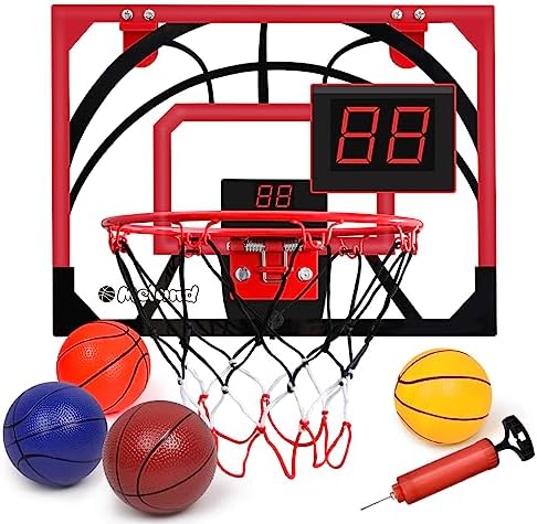 Meland Basketball Hoop Indoor – Mini Basketball Hoop for Door with 4 Balls & Air Pump, Basketball Gifts for 5,6,7,8,9,10,11,12 Year Old Boys Toys Teen Kids