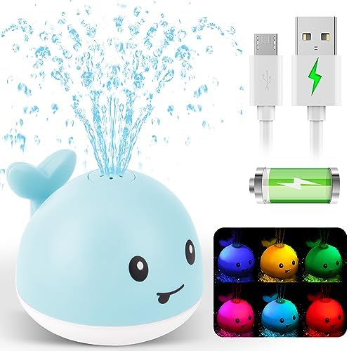 2023 Upgraded Baby Bath Toys, 1500 mAh Rechargeable Bath Toys with Double Layer Waterproof, Light Up Whale Spray Water Bathtub Toys for Toddlers Infant Kids Boys Girls, Pool Bathroom Baby Toy