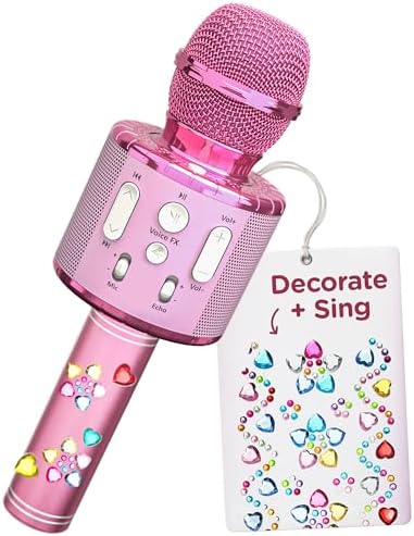 Move2Play, Kids Karaoke Microphone | Personalize with Jewel Stickers | Birthday Gift for Girls, Boys & Toddlers | Girls Toy Ages 3, 4-5, 6, 7, 8+ Years Old