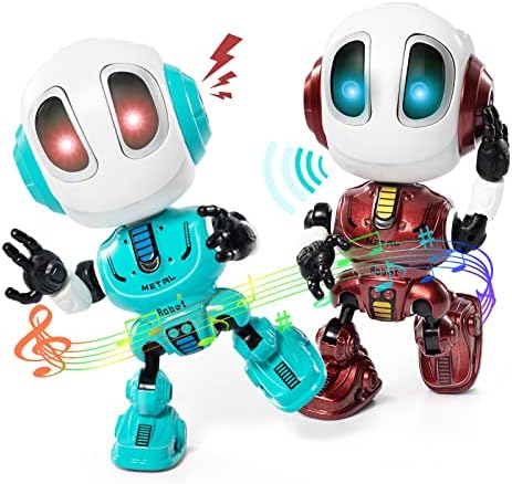 Two Rechargeable Talking Robots for Kids – Repeating Toys Interactive Educational with Sound & Touch Sensitive Led Eyes, Flexible Metal Body, for 3 4 5 Year Old Boys Girls Birthday