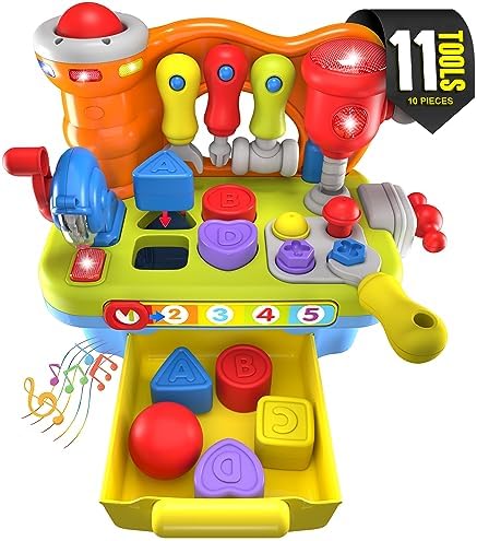 Toys for 1 Year Old Boy Birthday Gifts for Baby Boy Toy, Musical Learning Workbench Toy for Boys Kids Construction Work Bench Building Tools Sound Lights Engineering Pretend Play One Year Old Boy Toys