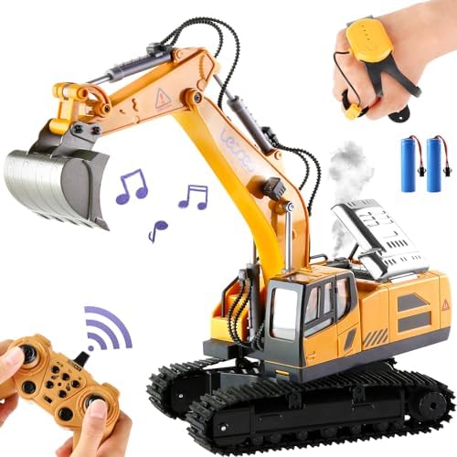 LECPOP Remote Control Excavator Toys, Excavator Construction Toys for Boys with Gesture Control, Best Gifts for 4 5 6 7 8 9 10 Year Old, Christmas & Birthday Gift for Boy and Girls