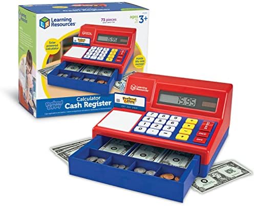 Learning Resources Pretend & Play Calculator Cash Register – 73 Pieces, Ages 3+ Develops Early Math Skills, Play Cash Register for Kids, Toy Cash Register, Play Money for Kids,Christmas Gifts for Kids