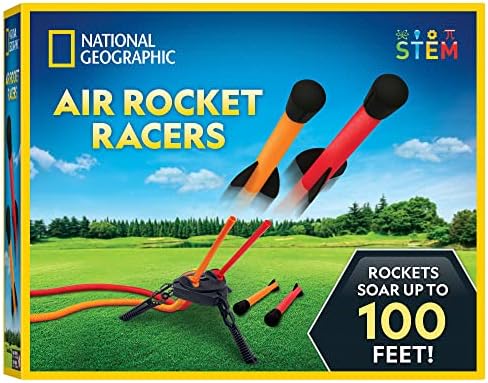 NATIONAL GEOGRAPHIC Air Rocket Toy – Stomp & Launch Dueling Air Rockets up to 100 Ft., Includes Launcher, 4 Foam-Tipped Rockets, Outdoor Kids Toys, Kids Science Kit, Rocket Launcher (Amazon Exclusive)