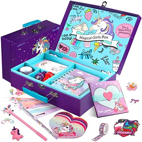 Unicorn Journal Stationary Set,Unicorns Gifts For Girls Ages 6 7 8 9 10 11 12 Year Old,49 Pieces Stationary Letter Writing Crafting Kit with Storage Case,Preteen Toys Gift for Birthday Christmas