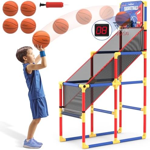 Kids Basketball Hoop Arcade Game W/Electronic Scoreboard Cheer Sound, Basketball Hoop Indoor Outdoor W/4 Balls, Basketball Game Toys Gifts for Kids 3-6 5-7 8-12 Toddlers Boys Girls (Red,Blue)