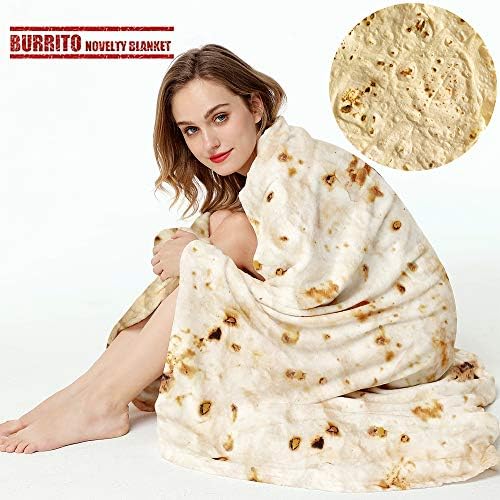 LetsFunny Burrito Tortilla Throw Blanket, 2.0 Double Sided Burritos Taco Tortilla Wrap Blankets for Adults Kids, Giant Funny Realistic Food Blankets, Soft Flannel Round Throw Blanket