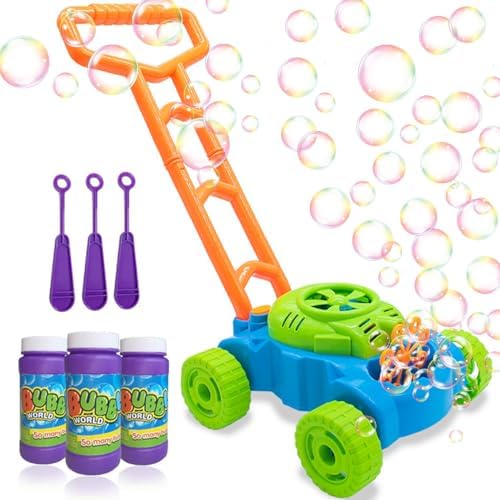 Lydaz Bubble Lawn Mower for Toddlers, Kids Bubble Blower Maker Machine, Indoor Outdoor Push Backyard Gardening Toys, Christmas Birthday Gifts Party Favors Games Toys for Preschool Baby Boys Girls