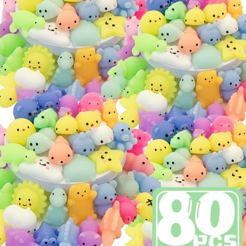 Cocurb Squishes 80 pcs Tiny Mochi Squishy Toys for Kids Age 3+,Kawaii Squishy Animals, Party Favors for Kids, Stress Relief Toy for Boys Girls Birthday Gift, Classroom Prizes, Goodie Bag Stuff