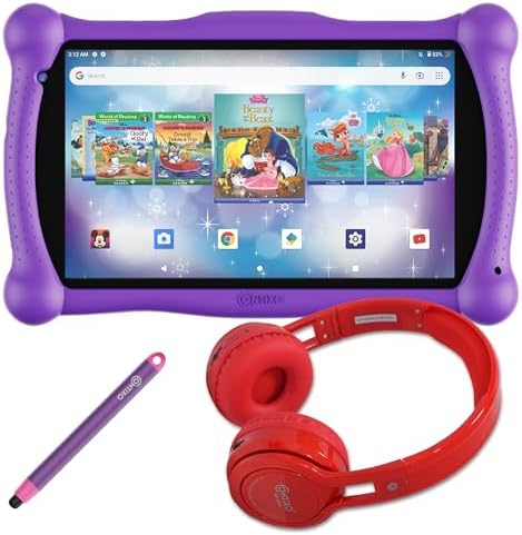 Contixo 7 inch Kids Learning Tablet, Bluetooth Kids Wireless Headphone and Tablet Bag Bundle with Teacher Approved apps and Parent Control – Purple Set