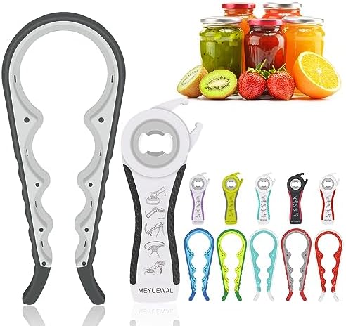 Jar Opener Bottle Opener for Weak Hands, 5 in 1 Multi Function Can Opener Bottle Opener Kit with Silicone Handle Easy to Use for Children, Elderly and Arthritis Sufferers(White)