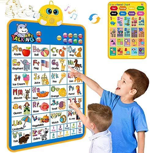 Electronic Alphabet Wall Chart, Talking ABC, 123s, Music Poster, Kids Learning Toys for Toddlers 1-3, Interactive Educational Toddler Toy, Gifts for Age 1 2 3 4 5 Year Old Boys Girls – Blue