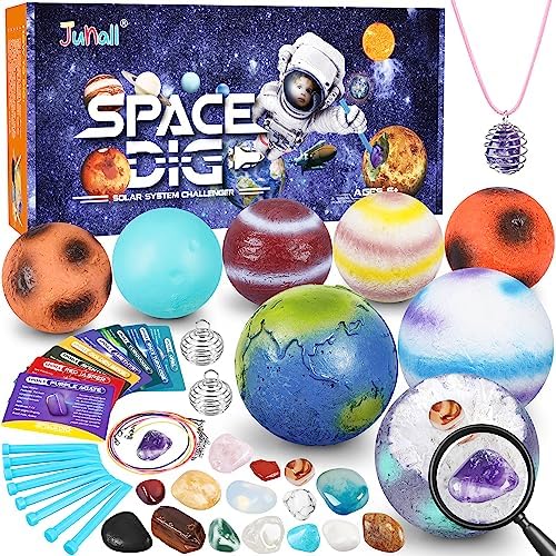 Gemstone Dig Kit, Easter Egg Space Toys for Kids, Dig up 8 Planets Find 16 Gems & Explore Solar System, Science STEM Activities – Educational Gifts for Boys Girls Age 5 6 7 8 9 10+Year Old