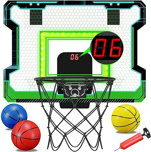 OKKIDY Mini Indoor Basketball Hoop, Light-up Basketball Hoop with Electronic LED Scoreboard, Small Outdoor Basketball Game Toys for 6, 7, 8, 9, 10, 12+ Year Old Girls Boys Kids Teen Adults, Idea Gifts