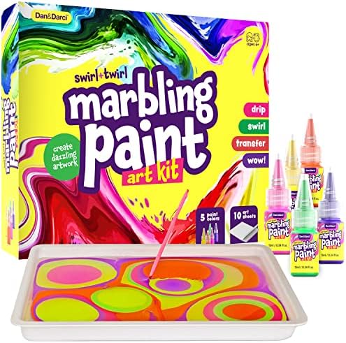 Marbling Paint Art Kit for Kids – Arts and Crafts Gifts for Girls & Boys Ages 6-12 Years Old – Craft Kits Set – Best Paint Gift Ideas Activities Toys Age 5 6 7 8 9 10 Year Olds – Marble Painting Kits