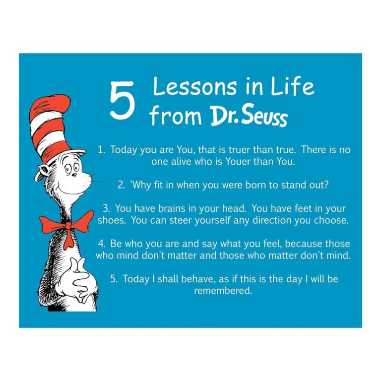 Dr. Seuss 5 Lessons in Life – Funny Family Wall Decor, Kids Family Wall Art Print, Ideal Wall Decor for Home Decor, Classroom Decor, Office Decor, Bedroom, or Living Room Decor. Unframed – 8×10