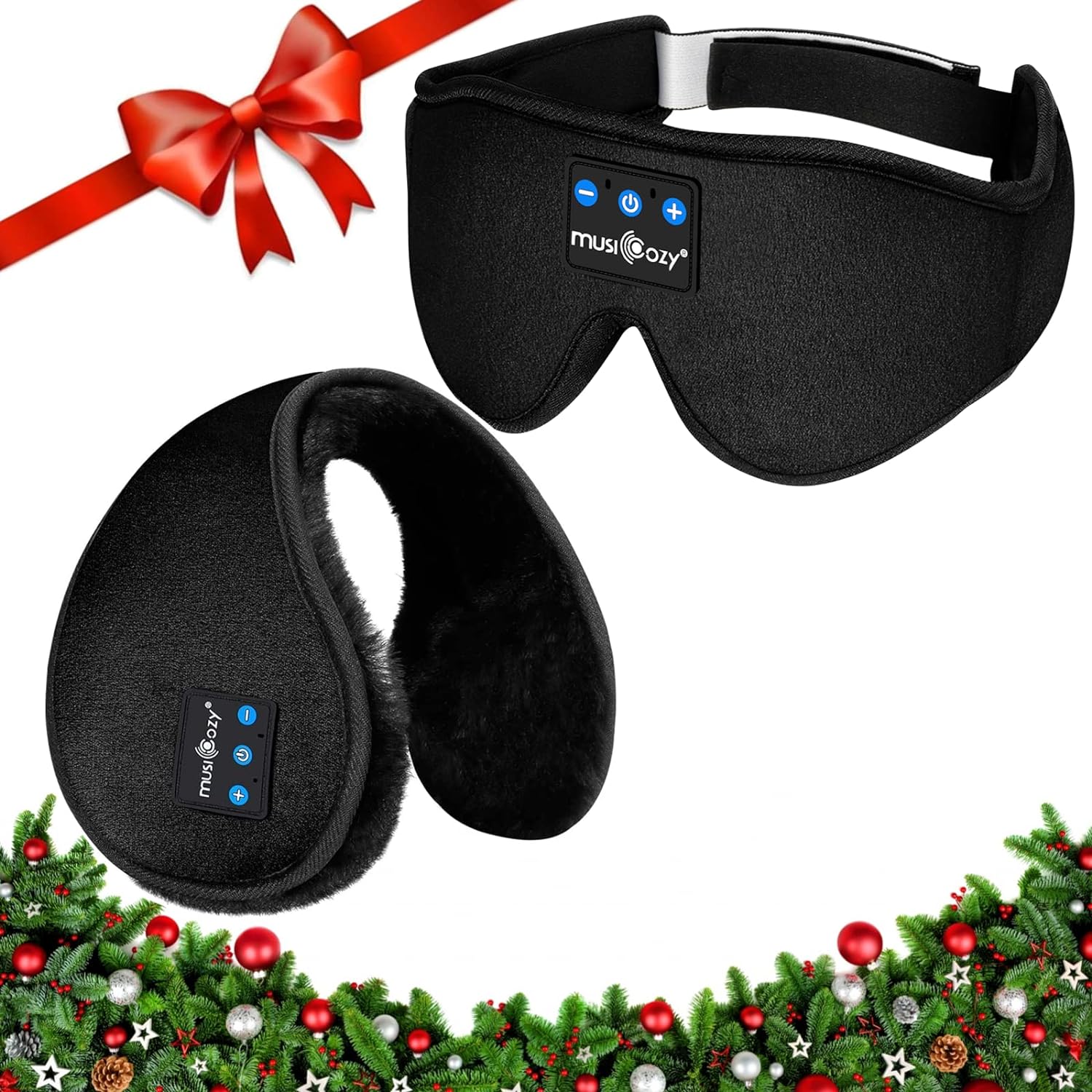 MUSICOZY Ear Warmers Earmuffs Sleep Headphones Bluetooth Headband Eye Mask Sleeping Earbuds for Winter Side Sleepers Workout Running Insomnia Travel Yoga Office Cool Gadgets Tech Unique Gifts, 2 Pack