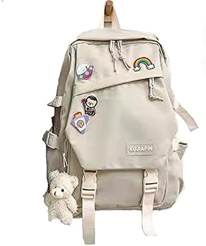 MYSNKU School Backpack for Girls Women Ladies Backpack School Bag Bookbag Set with plush toy for Teen Girl (Beige)